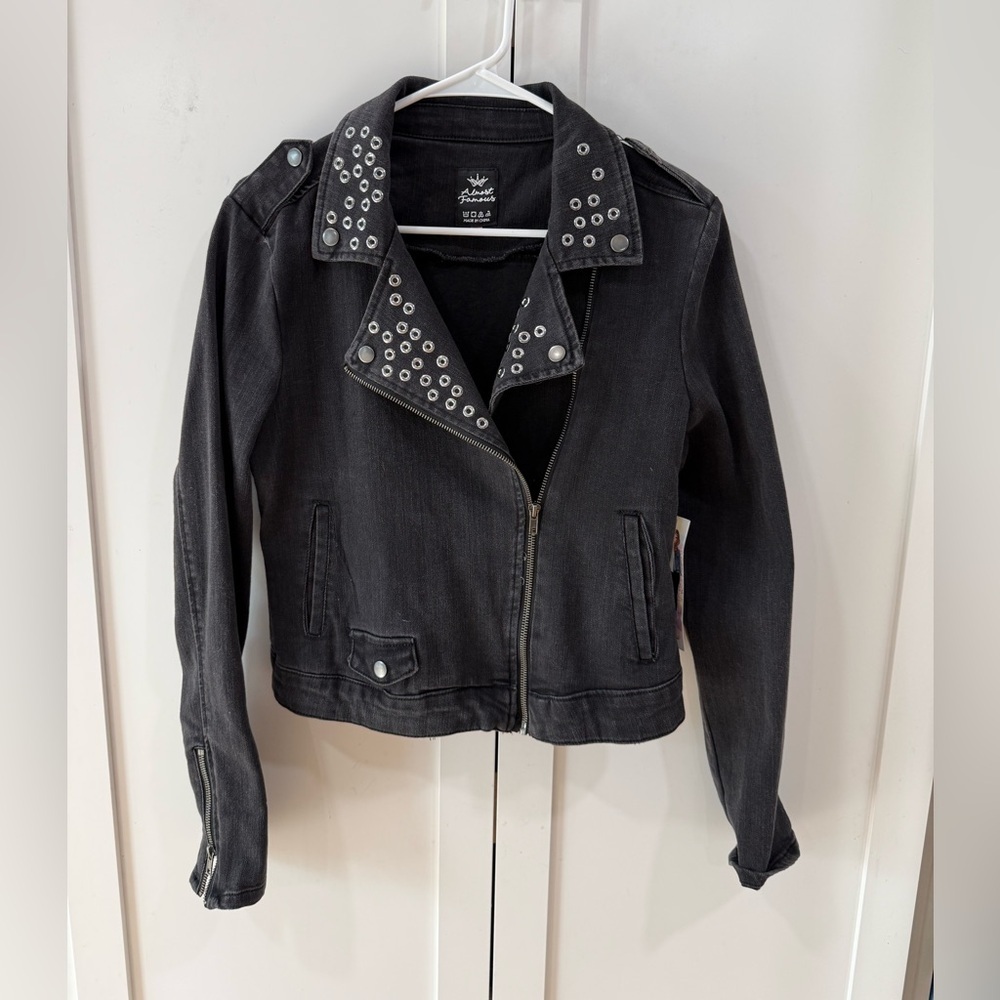 Almost Famous Black Studded Jean Jacket — Size M — NWT - Picture 5 of 13